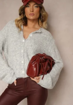 Szary Klasyczny Kardigan o Prostym Kroju Riavara