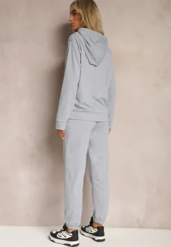 Szary Klasyczny Komplet Dresowy z Bluzą Kangurką i Spodniami Typu Jogger Salevia