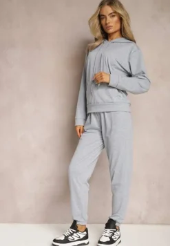 Szary Klasyczny Komplet Dresowy z Bluzą Kangurką i Spodniami Typu Jogger Salevia