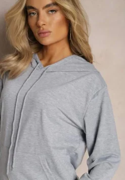 Szary Klasyczny Komplet Dresowy z Bluzą Kangurką i Spodniami Typu Jogger Salevia