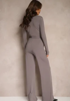 Szary Kombinezon z Kopertowym Dekoltem Ivemie