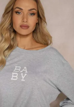 Szary Komplet Dresowy 2-Częściowy Bluza Krótsza i Luźne Spodenki Szorty Frania