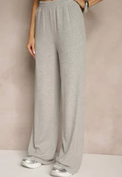 Szary Komplet z Bawełny T-shirt Typu Crop Top i Spodnie Wide Leg Nelisandra