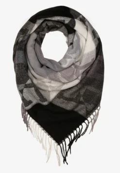 Szary Kwadratowy Szalik Ozdobiony Literami i Frędzlami Smalea