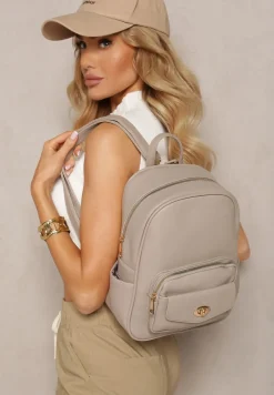 Szary Mały Plecak w Stylu Casual z Imitacji Skóry Arxena