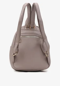 Szary Mały Plecak z Imitacji Skóry na Regulowanych Szelkach z Łańcuszkiem Carnissa