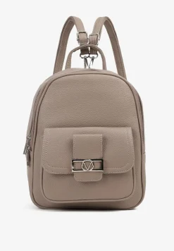 Szary Mały Plecak z Kieszonką i Metaliczną Ozdobą na Szelkach z Regulacją Ravasindra