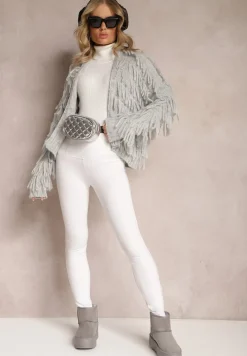 Szary Niezapinany Kardigan z Frędzlami Segentri