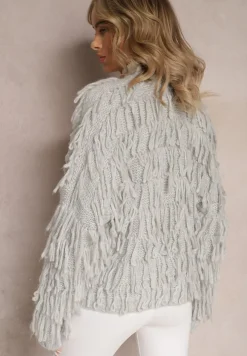 Szary Niezapinany Kardigan z Frędzlami Segentri