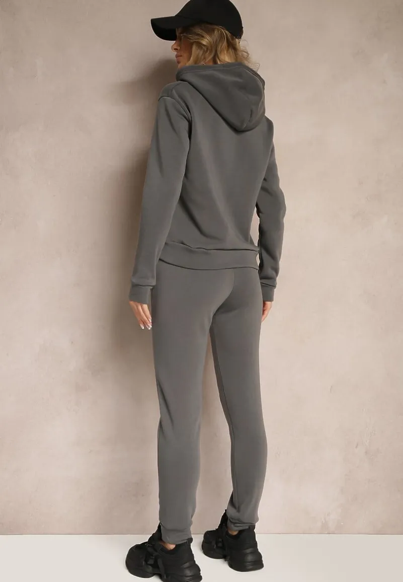 Szary Ocieplany Komplet Dresowy z Bawełny Spodnie i Bluza Sevida
