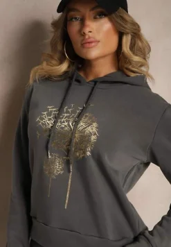 Szary Ocieplany Komplet Dresowy z Bawełny Spodnie i Bluza Sevida