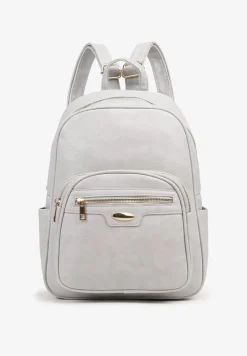 Szary Plecak na Regulowanych Szelkach z Ekoskóry ze Złotymi Detalami Sanu