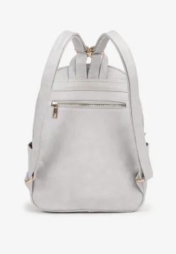 Szary Plecak na Regulowanych Szelkach z Ekoskóry ze Złotymi Detalami Sanu