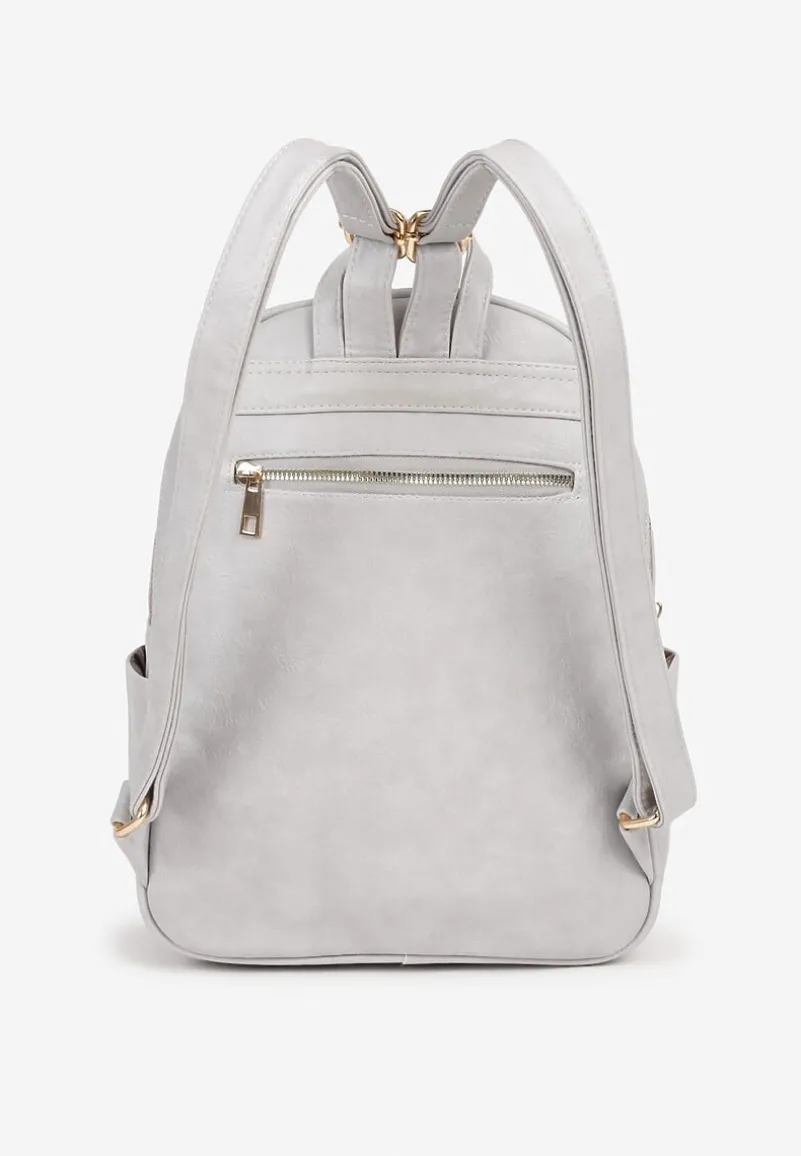 Szary Plecak na Regulowanych Szelkach z Ekoskóry ze Złotymi Detalami Sanu