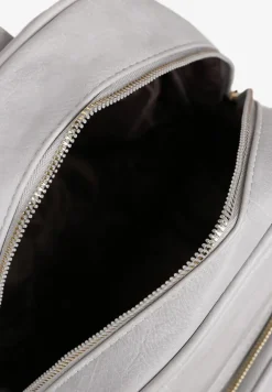 Szary Plecak na Regulowanych Szelkach z Ekoskóry ze Złotymi Detalami Sanu