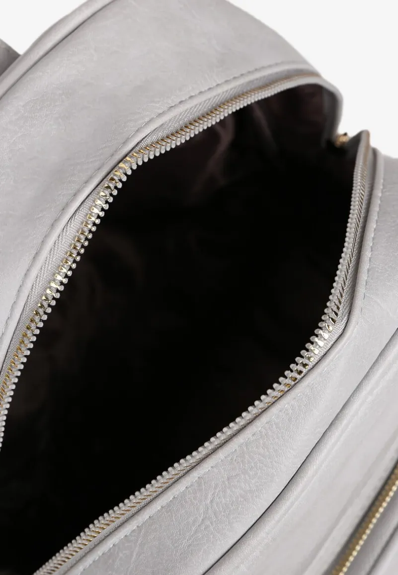 Szary Plecak na Regulowanych Szelkach z Ekoskóry ze Złotymi Detalami Sanu