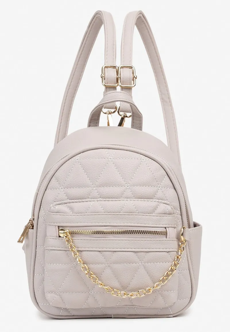 Szary Plecak Ozdobiony Pikowaniem i Łańcuszkiem z Regulowanymi Odpinanymi Paskami Nelanise