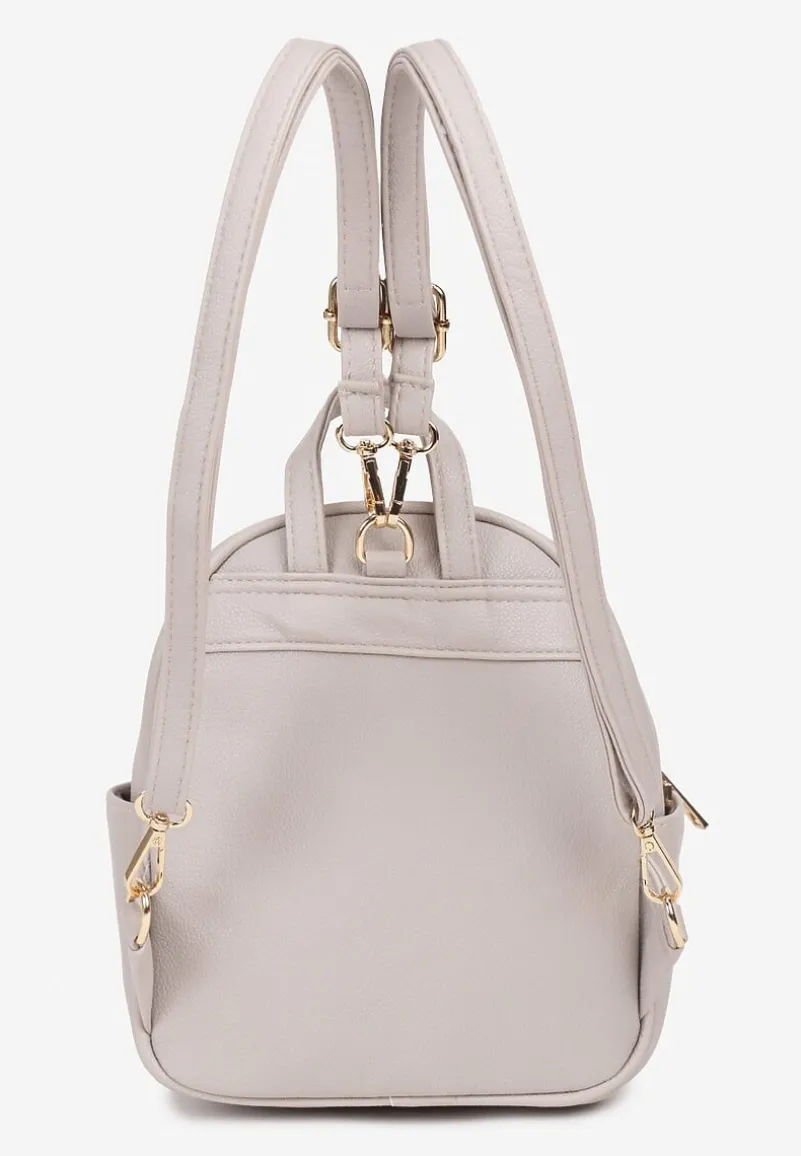 Szary Plecak Ozdobiony Pikowaniem i Łańcuszkiem z Regulowanymi Odpinanymi Paskami Nelanise