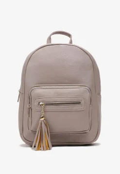 Szary Plecak z Ekoskóry z Suwakiem i Frędzlami na Regulowanych Szelkach Umbriel