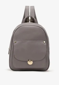 Szary Plecak z Ekoskóry z Dodatkową Kieszenią z Przodu Deboee