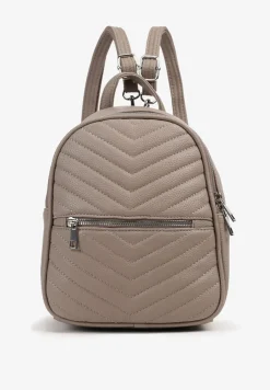 Szary Plecak z Pikowanymi Przeszyciami i Dodatkową Kieszenią z Regulowanymi Szelkami Ravindraea