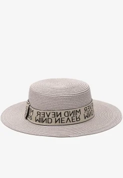 Szary Pleciony Kapelusz Ozdobiony Materiałową Tasiemką Mooelle