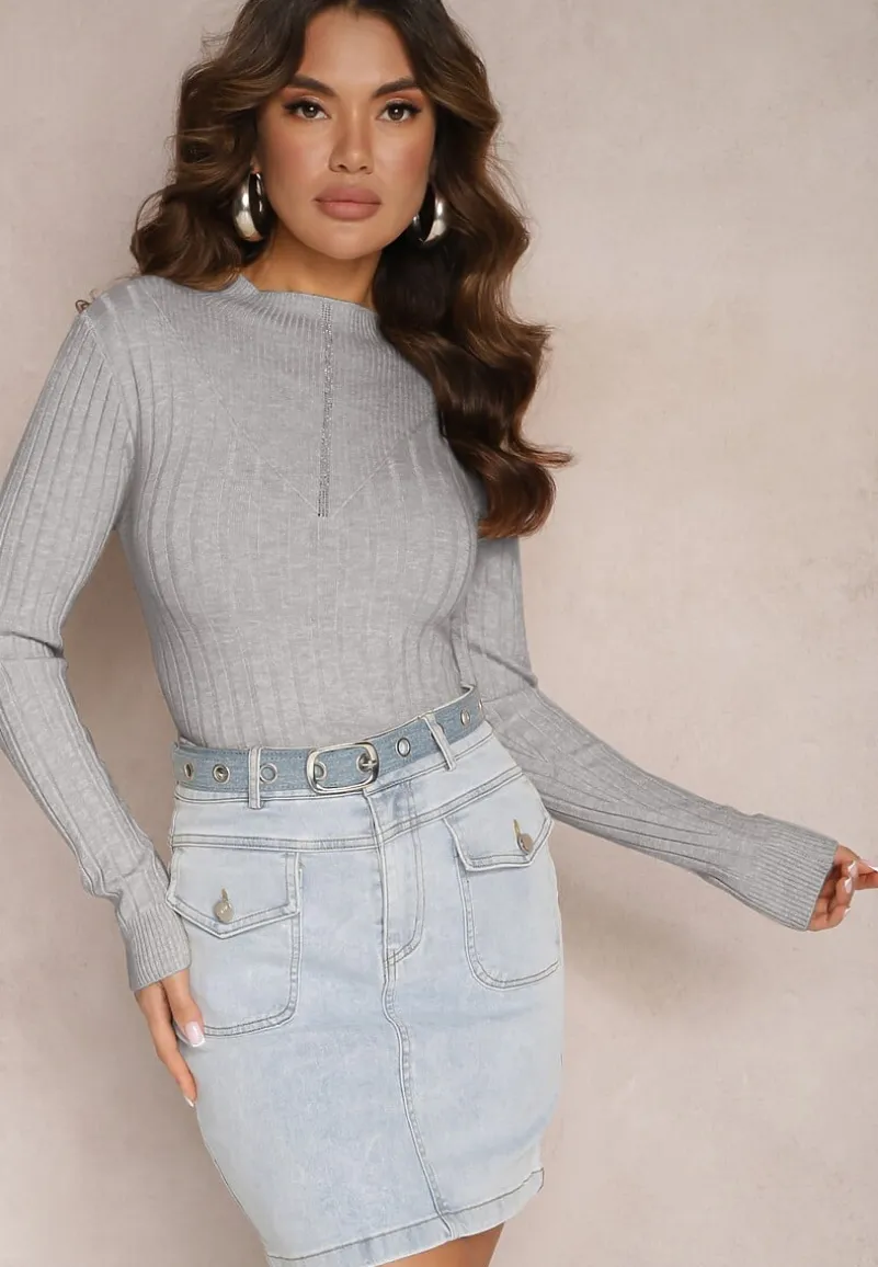 Szary Prążkowany Golf z Cyrkoniami Munize