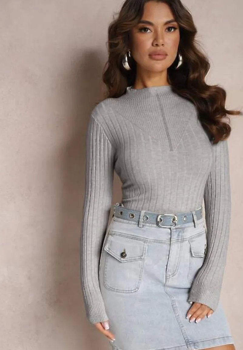 Szary Prążkowany Golf z Cyrkoniami Munize