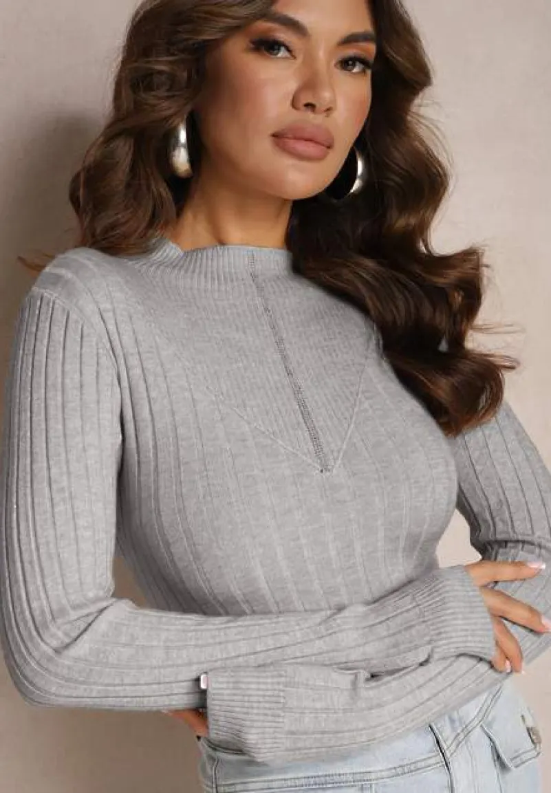 Szary Prążkowany Golf z Cyrkoniami Munize