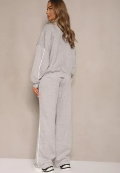Szary Retro Komplet Dresowy z Wiskozą Bluza i Spodnie o Szerokim Kroju Selriza