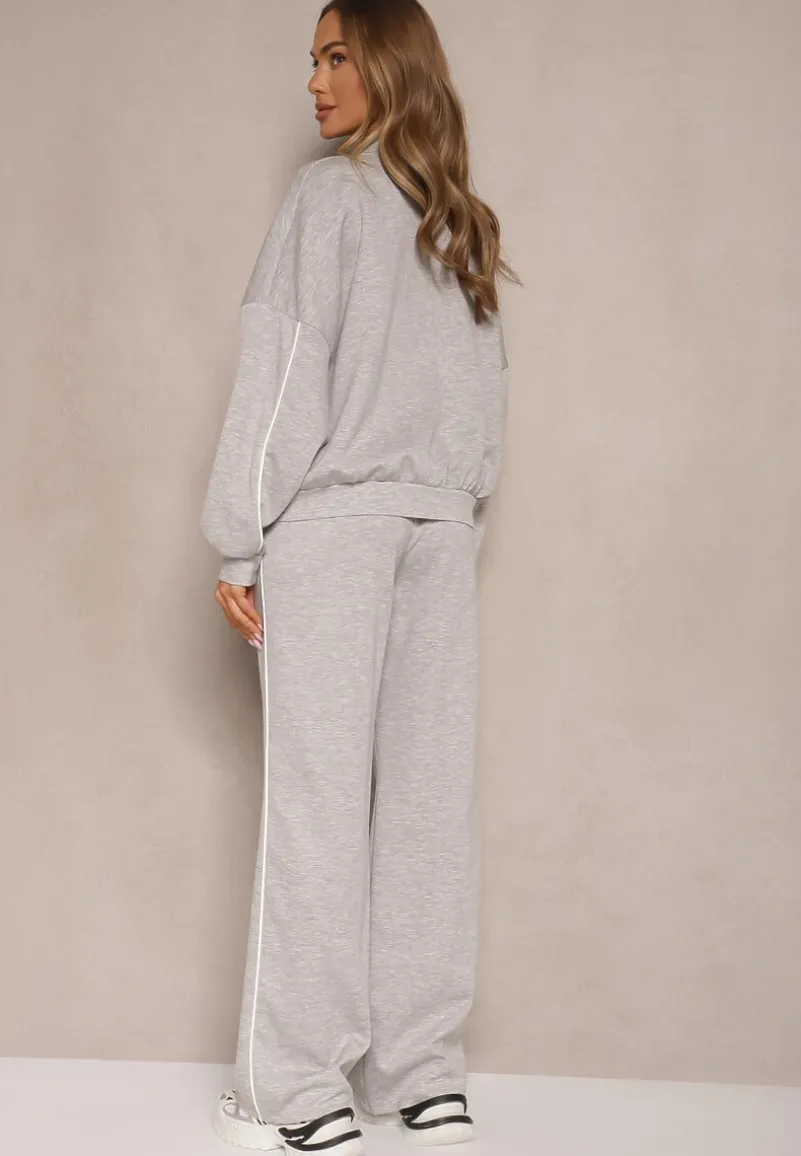 Szary Retro Komplet Dresowy z Wiskozą Bluza i Spodnie o Szerokim Kroju Selriza