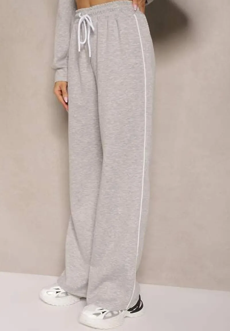 Szary Retro Komplet Dresowy z Wiskozą Bluza i Spodnie o Szerokim Kroju Selriza