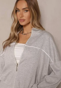 Szary Retro Komplet Dresowy z Wiskozą Bluza i Spodnie o Szerokim Kroju Selriza