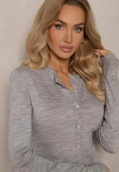 Szary Rozpinany Kardigan Ozdobiony Ściągaczem Omelle