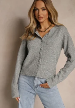 Szary Rozpinany Kardigan z Wełną Kornelira