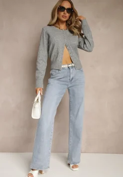 Szary Rozpinany Kardigan z Wełną Kornelira