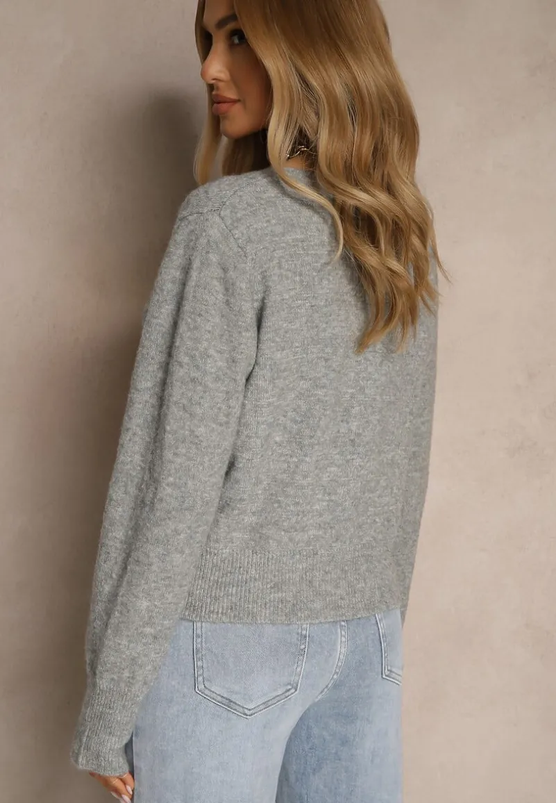 Szary Rozpinany Kardigan z Wełną Kornelira