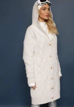 Szary Rozpinany Kardigan z Dodatkiem Wiskozy i Kapturem Ozdobiony Kieszeniami Olianne