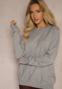 Szary Sweter o Klasycznym Kroju z Wełną Mairissa