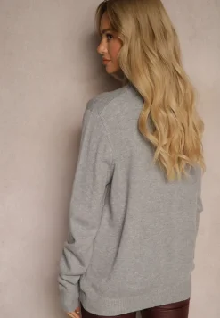 Szary Sweter o Klasycznym Kroju z Wełną Mairissa