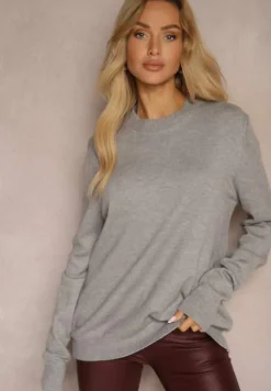 Szary Sweter o Klasycznym Kroju z Wełną Mairissa