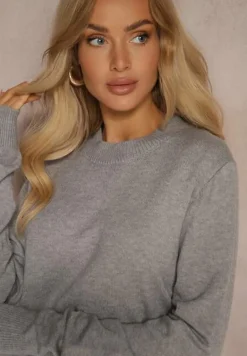 Szary Sweter o Klasycznym Kroju z Wełną Mairissa