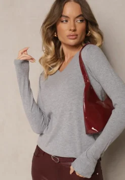 Szary Sweter z Bawełną i Trójkątnym Dekoltem Eulinevia