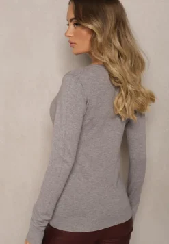 Szary Sweter z Dodatkiem Kaszmiru i Wełny o Trójkątnym Dekolcie Vainara