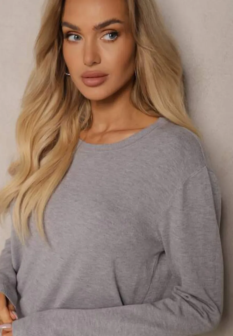 Szary Sweter z Kaszmirem i Wełną o Prostym Pudełkowym Kroju Daisellea