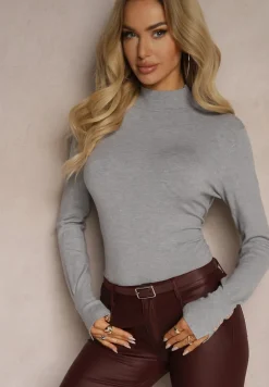 Szary Sweter z Półgolfem i Ozdobnymi Guzikami Delahra