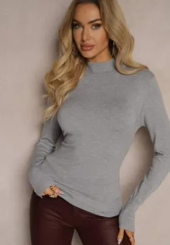 Szary Sweter z Półgolfem i Ozdobnymi Guzikami Delahra