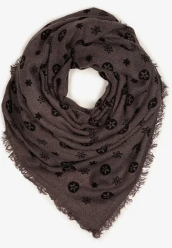 Szary Szalik Ozdobiony Geometrycznym Motywem z Frędzlami Nomirya