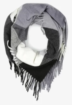 Szary Szalik z Bawełny i Wiskozy Kwadratowy w Kratę Fasse