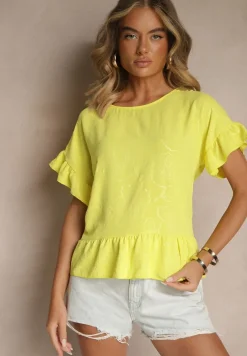 Żółta Bluzka Oversize Ozdobiona Falbanami Liriele